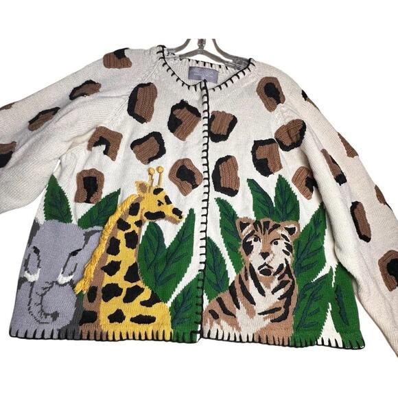 Vtg 90’s Marisa Christina Safari Animals Sweater Women XL Giraffe Zoo Elephant - Picture 3 of 16